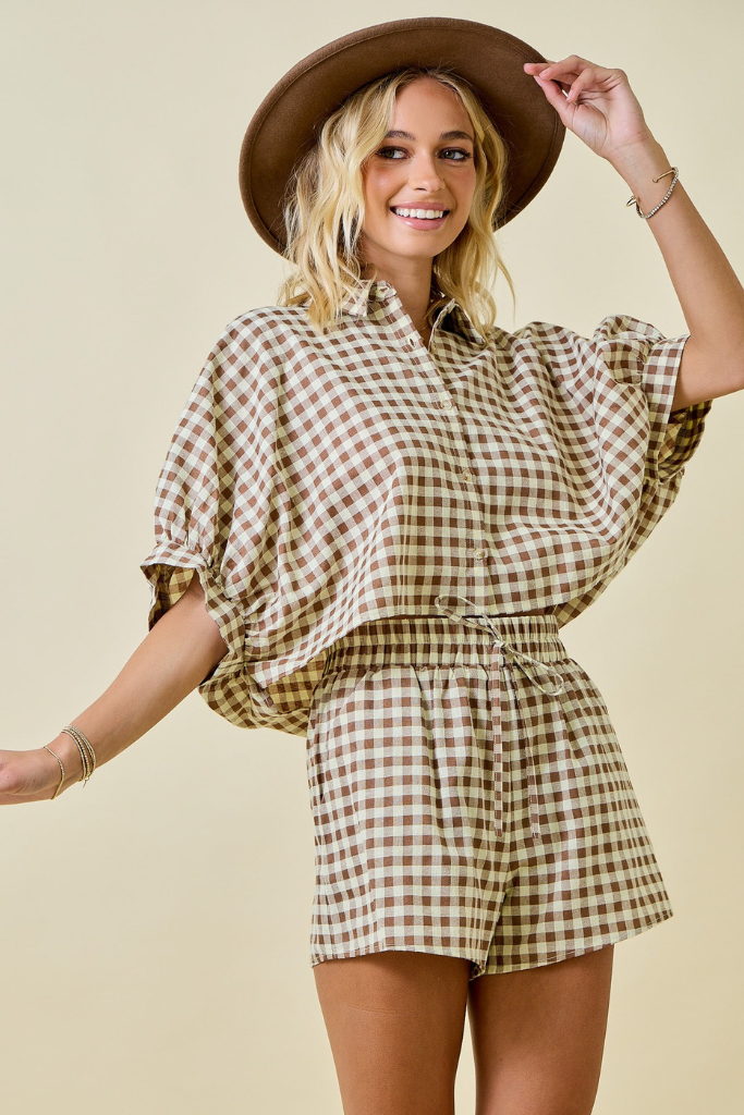 Sawyer Gingham Crop Top - Brown