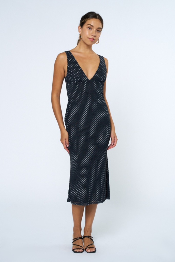 Westley Polka Dot Midi Dress - Black