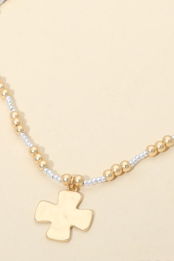 Winny Beaded Cross Necklace - Gold/Silver