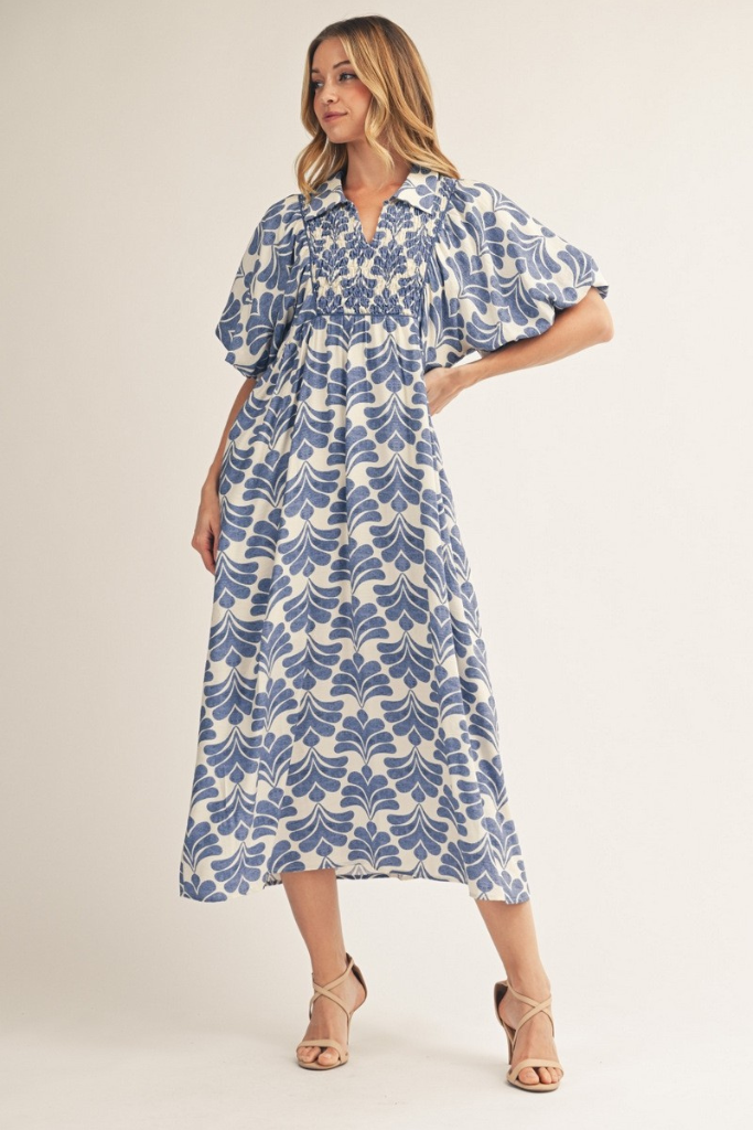 Morning Bloom Floral Midi Dress - Blue