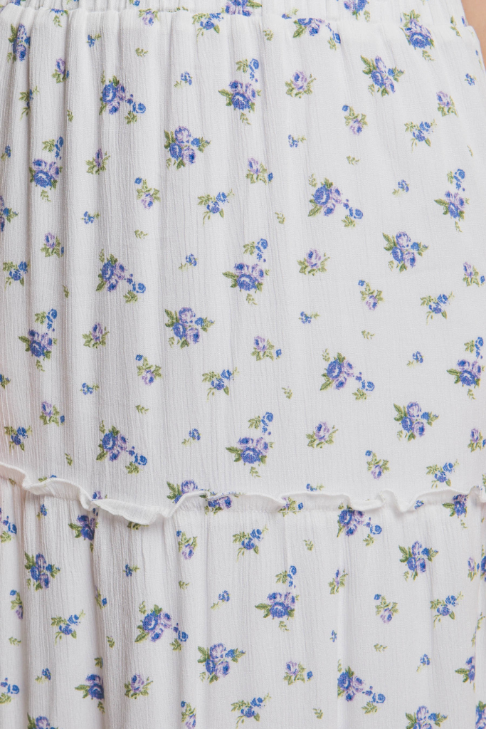 Sweet Lies Floral Maxi Skirt - White/Blue
