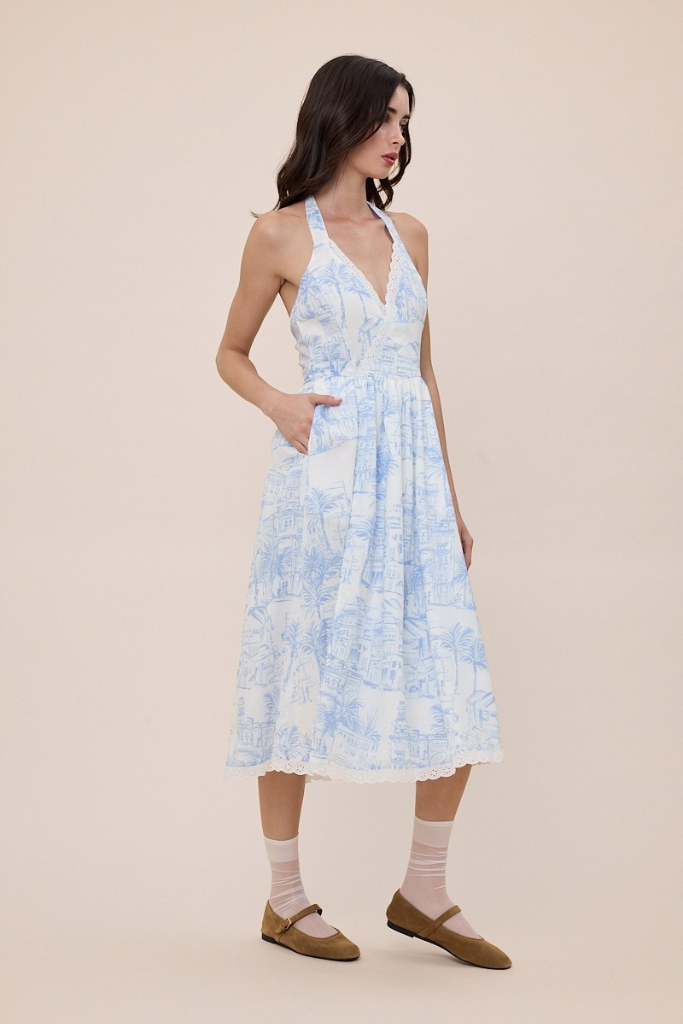 Back Down Floral Midi Dress - Blue