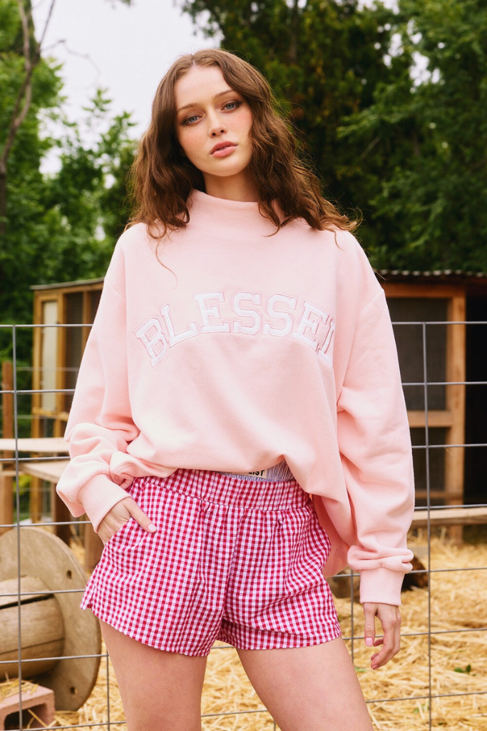 Blessed Emb. Sweatshirt - Baby Pink