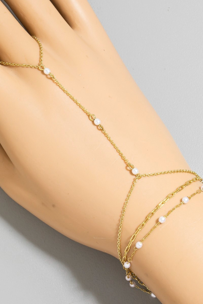 Pearl Hand Chain Bracelet - Gold