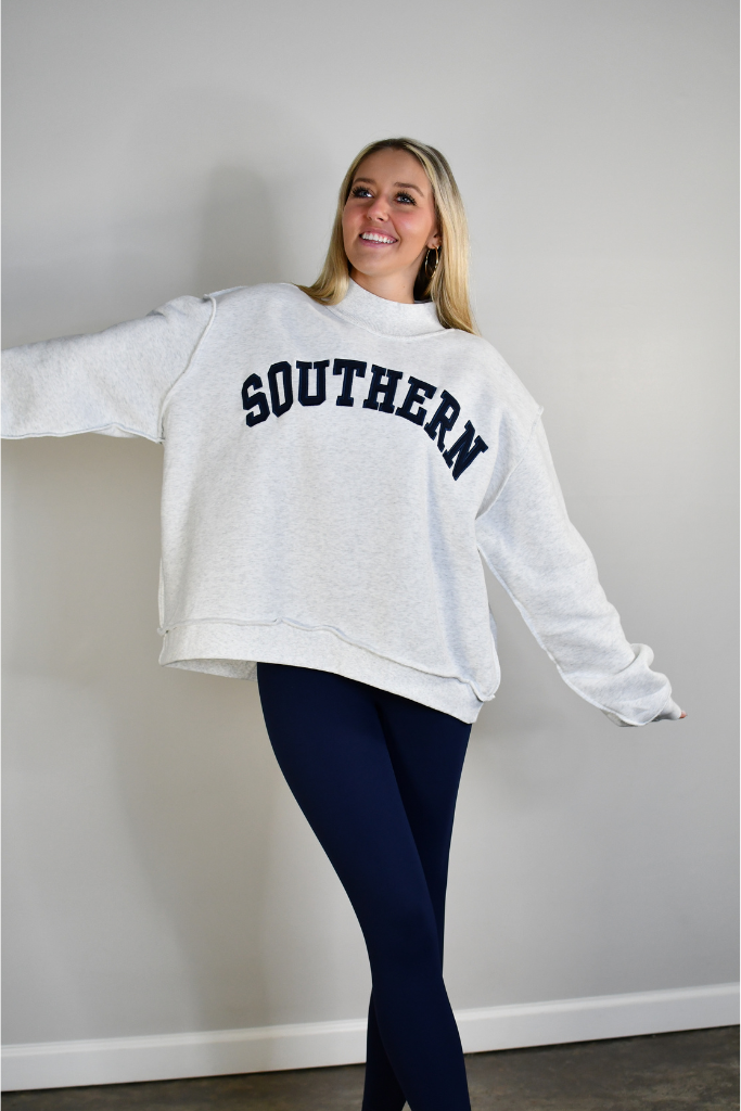 TooLooLah Southern Mock Neck Sweatshirt - Heather Grey