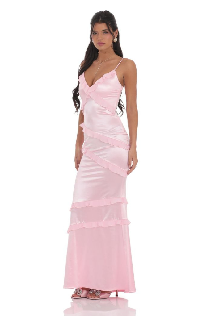 Cynthia Satin Maxi Dress - Pink