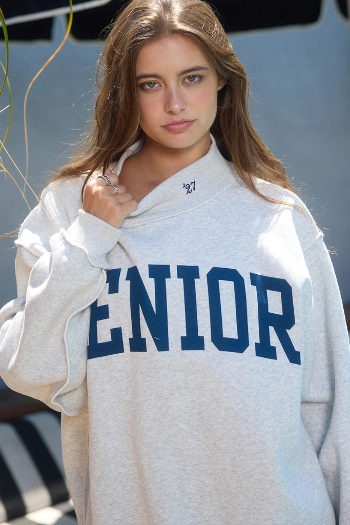 Senior Reversible Mockneck Sweatshirt- Heather Grey