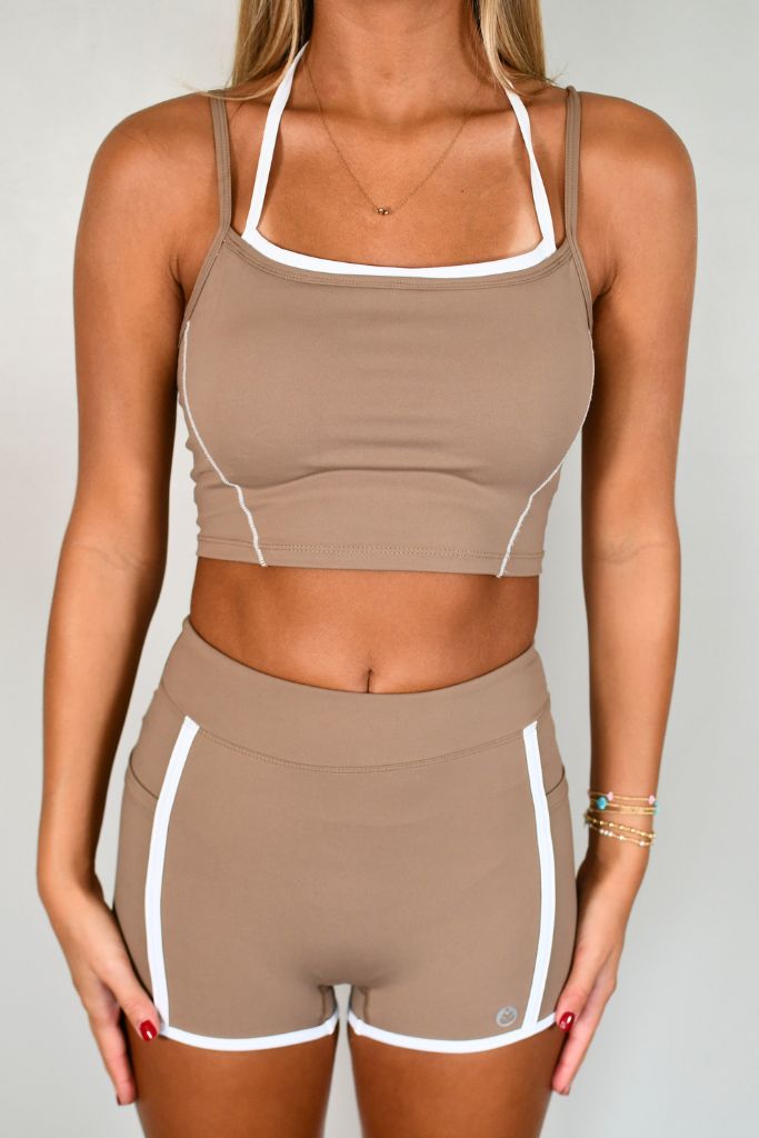 Tooloolah Outline Cropped Contrast Tank - Cocoa