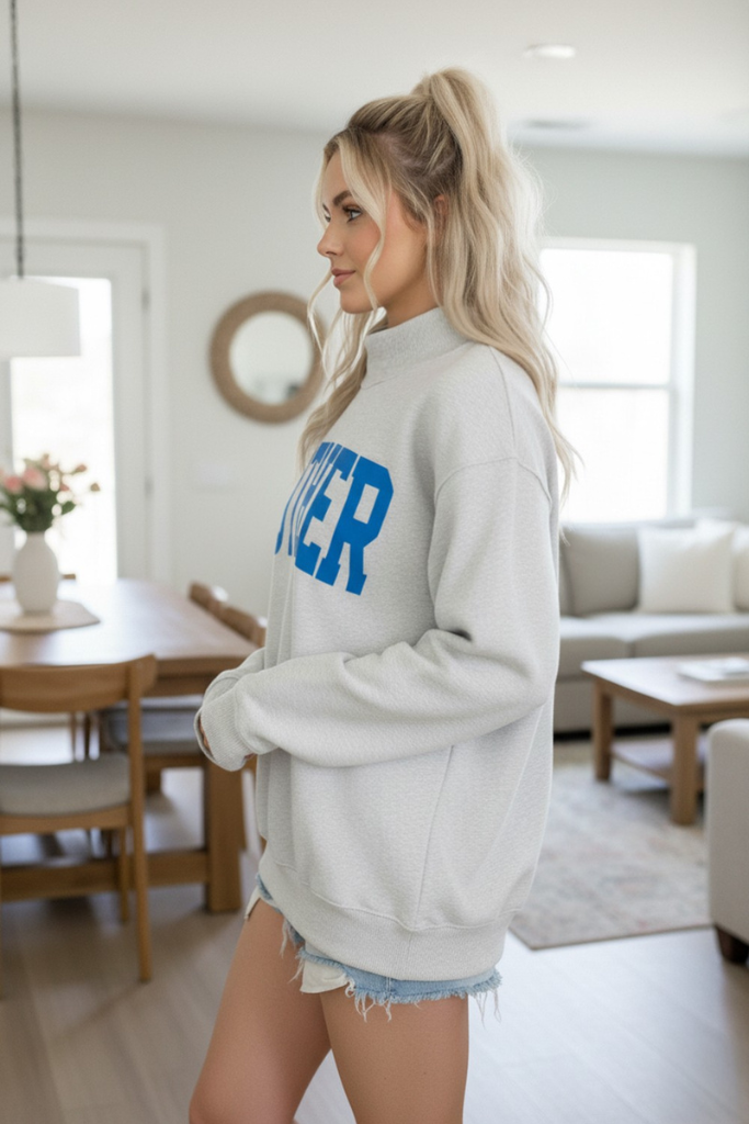 Cool Mom Mock Neck Reverse Sweatshirt - Heather Grey