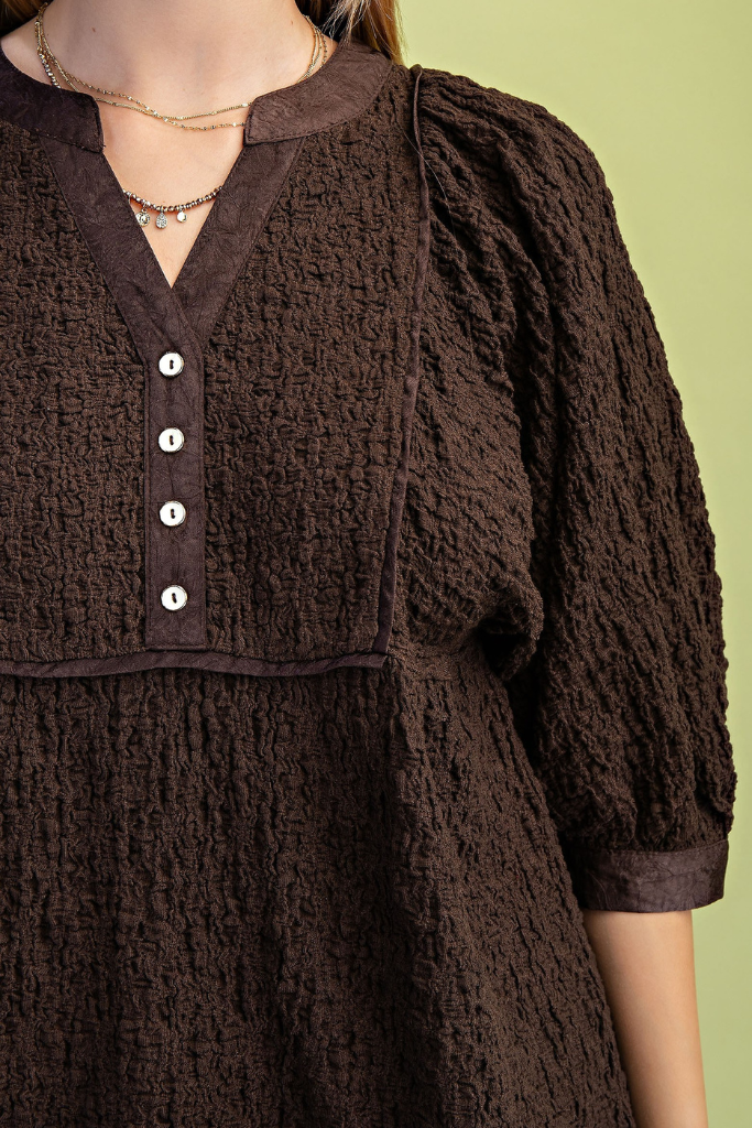 Velma Babydoll Blouse - Brown