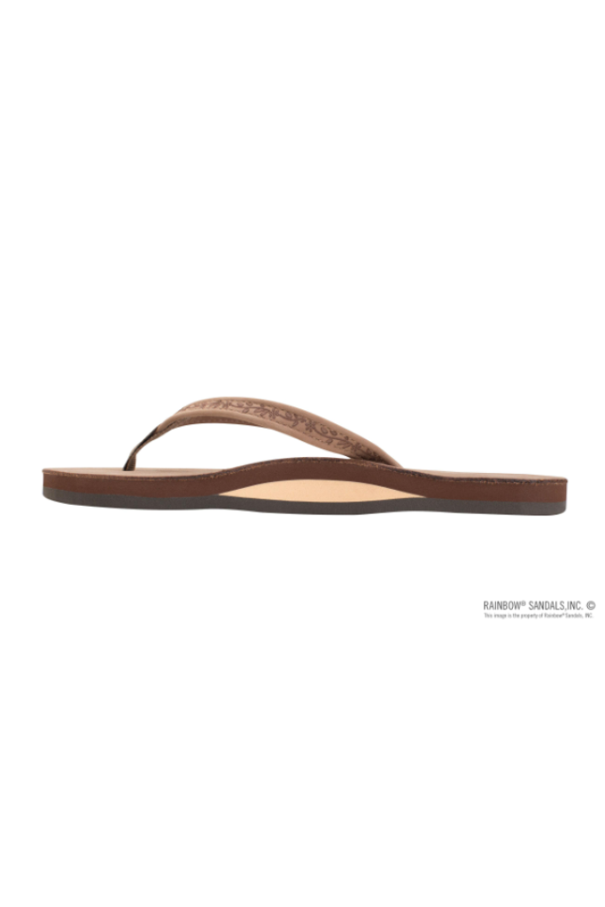 Rainbow Las Flores Premier Leather Floral Narrow Strap - Dark Brown