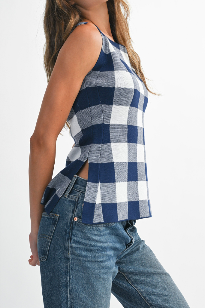 Help You Gingham Top - Navy/White