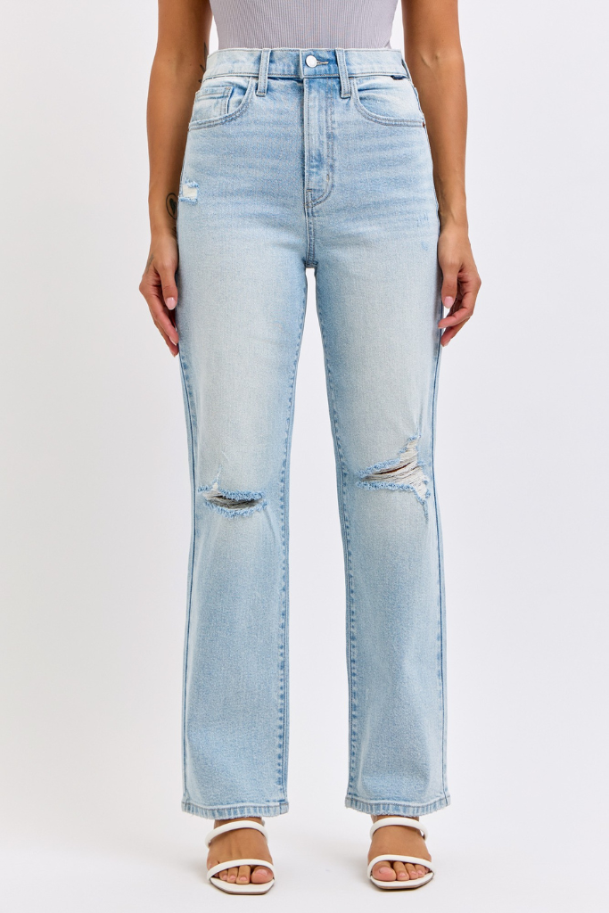 Into Detail Straight Leg Jeans - Light Wash