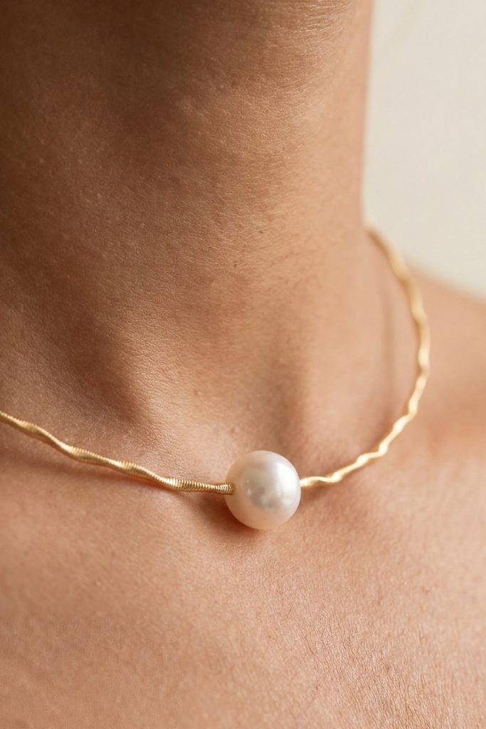 Would You Wire Choker Necklace - Pearl/Gold