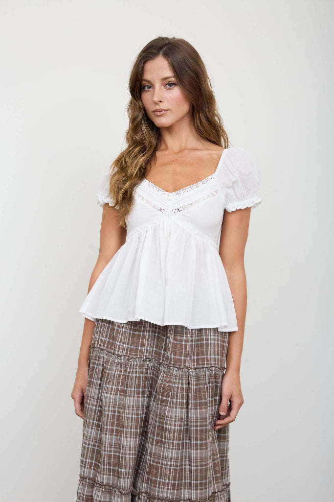 Right Touch Puff Sleeve Top - White