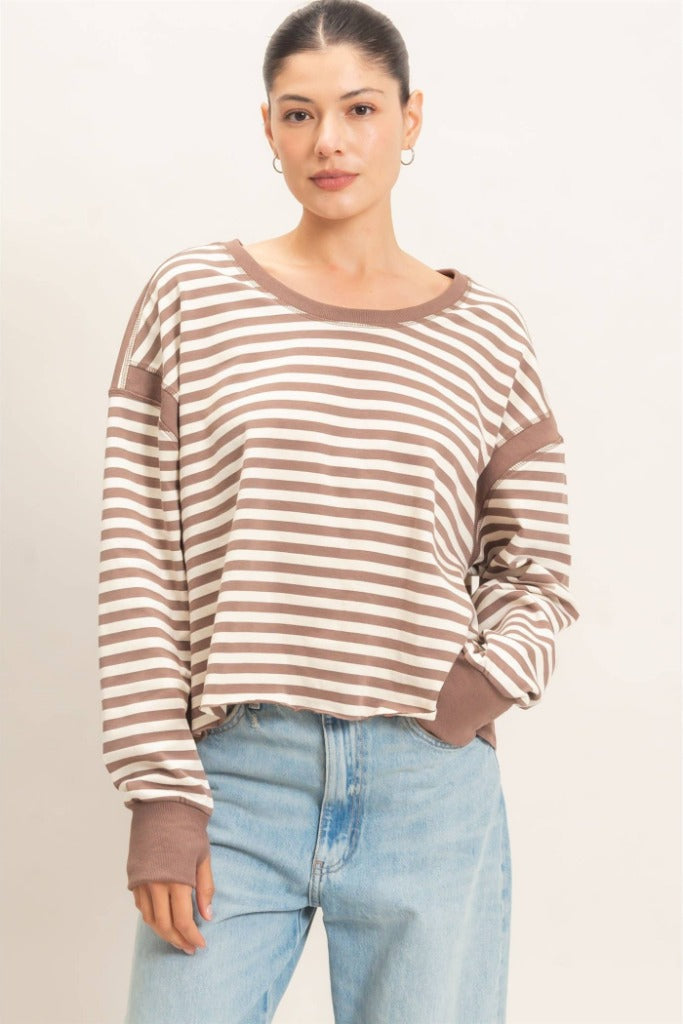 May I Striped Long Sleeve Top - Mocha