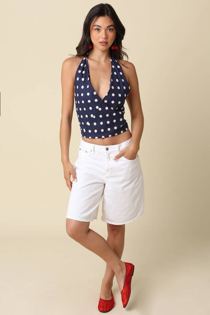 Lucky Find Polka Dot Halter Top - Navy