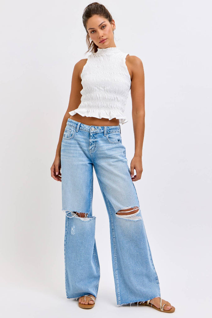 Contender Low Rise Wide Leg Jeans - Light Wash