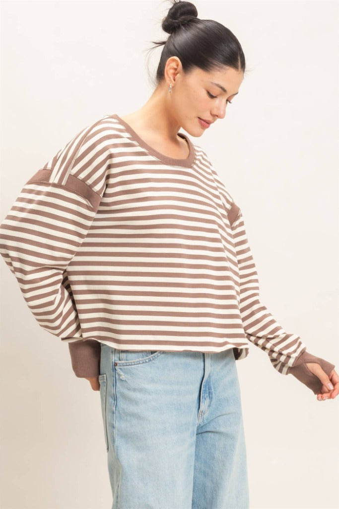 May I Striped Long Sleeve Top - Mocha
