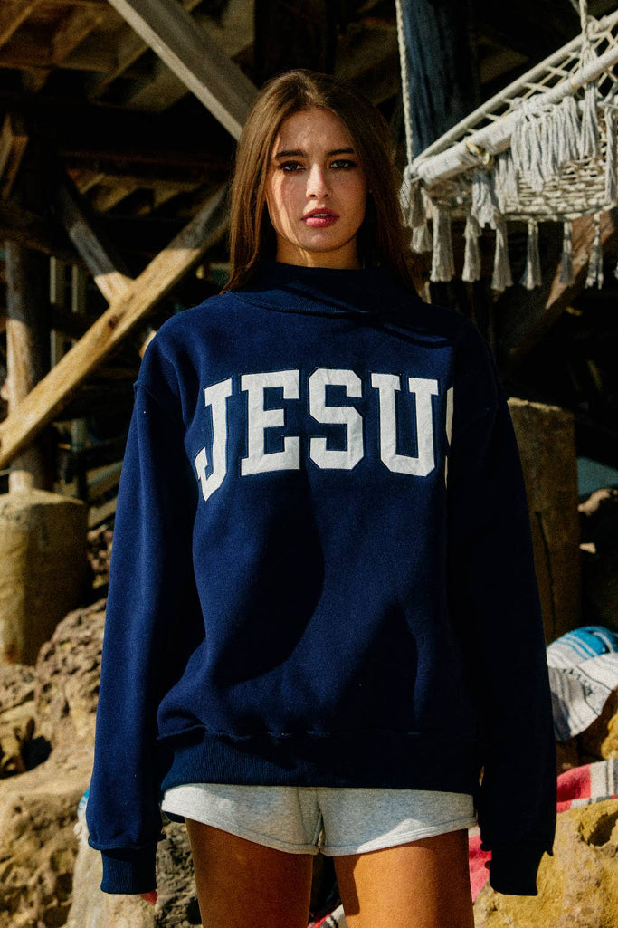 Jesus Mock Neck Sweatshirt - Navy
