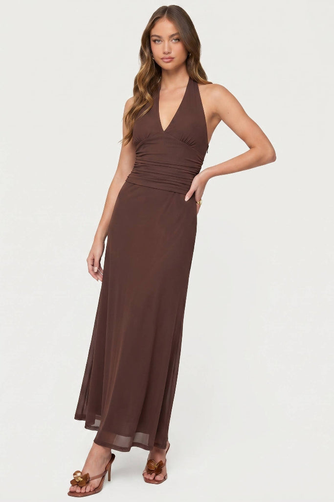 Classic Moment Halter Maxi Dress - Brown