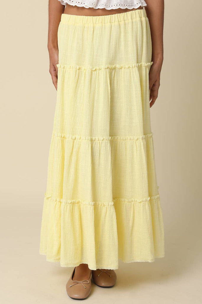 Everlasting Faith Tiered Maxi Skirt - Light Yellow