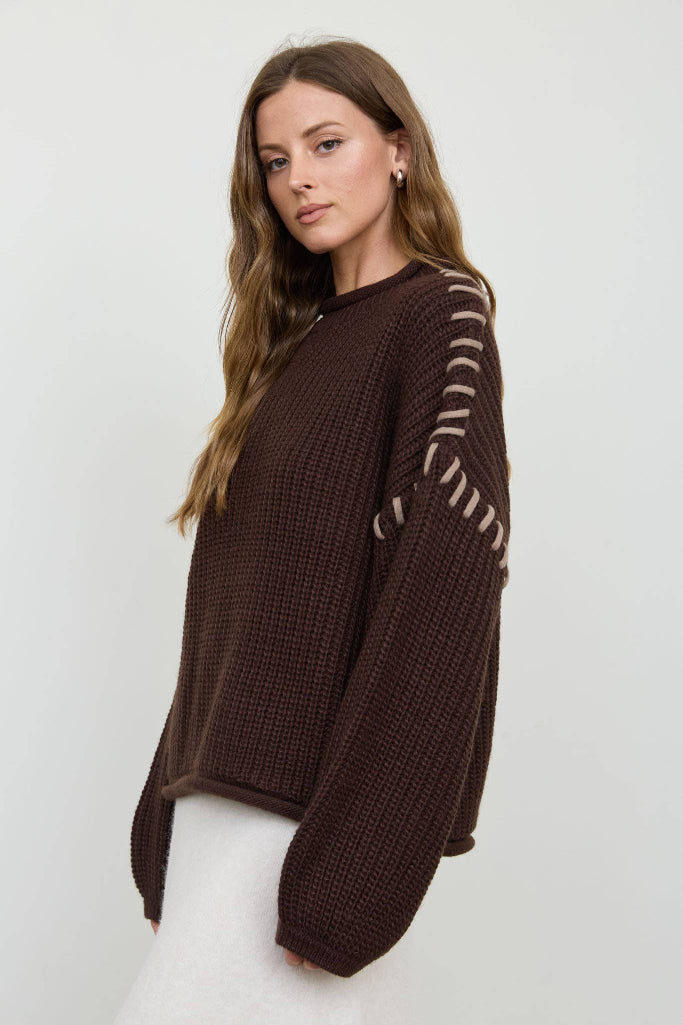 Stay Awhile Stitch Sweater - Dark Brown