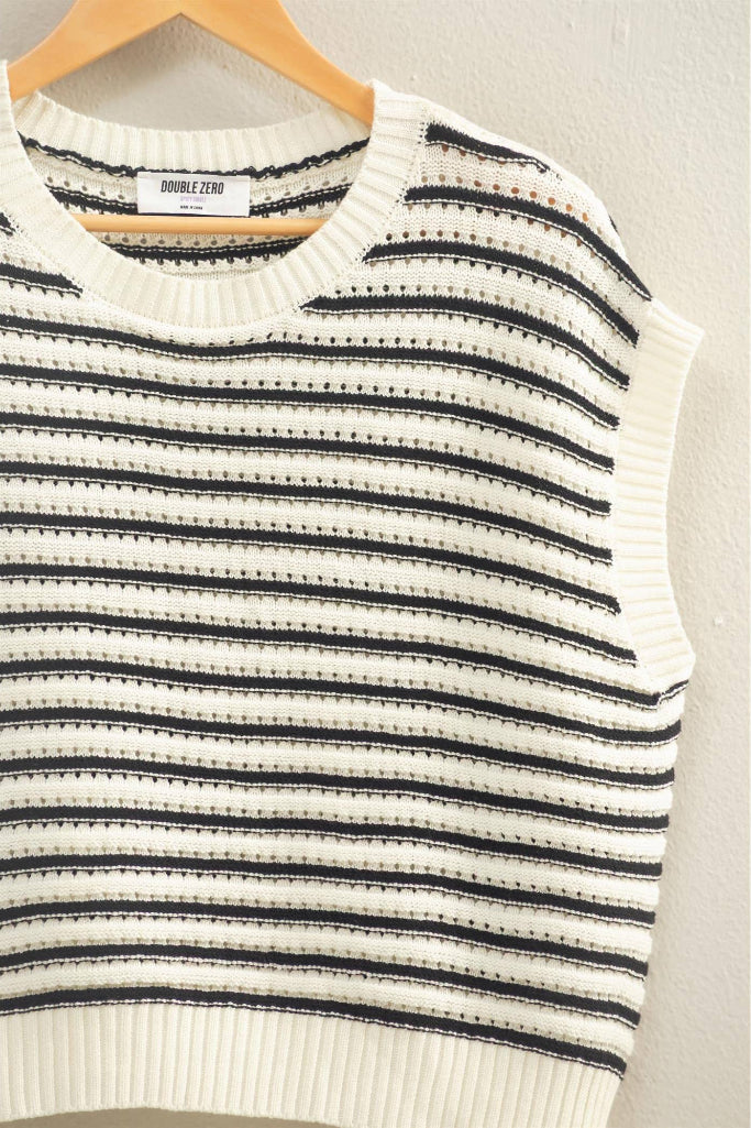 Get Even Striped Top- Black