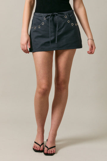 Brooklyn Grommet Mini Skort - Dark Grey