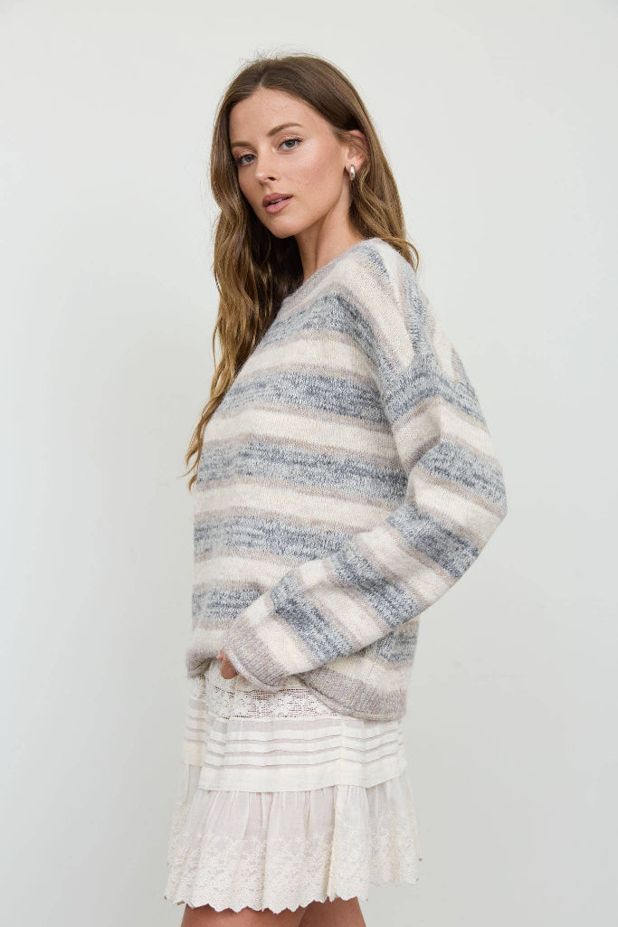 Simply Well Striped Sweater - Grey/Beige