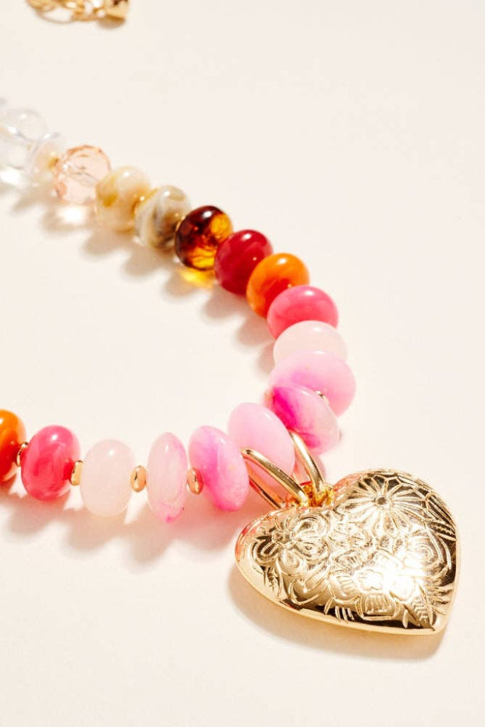 Adorned Bead Heart Pendant Necklace - Multi
