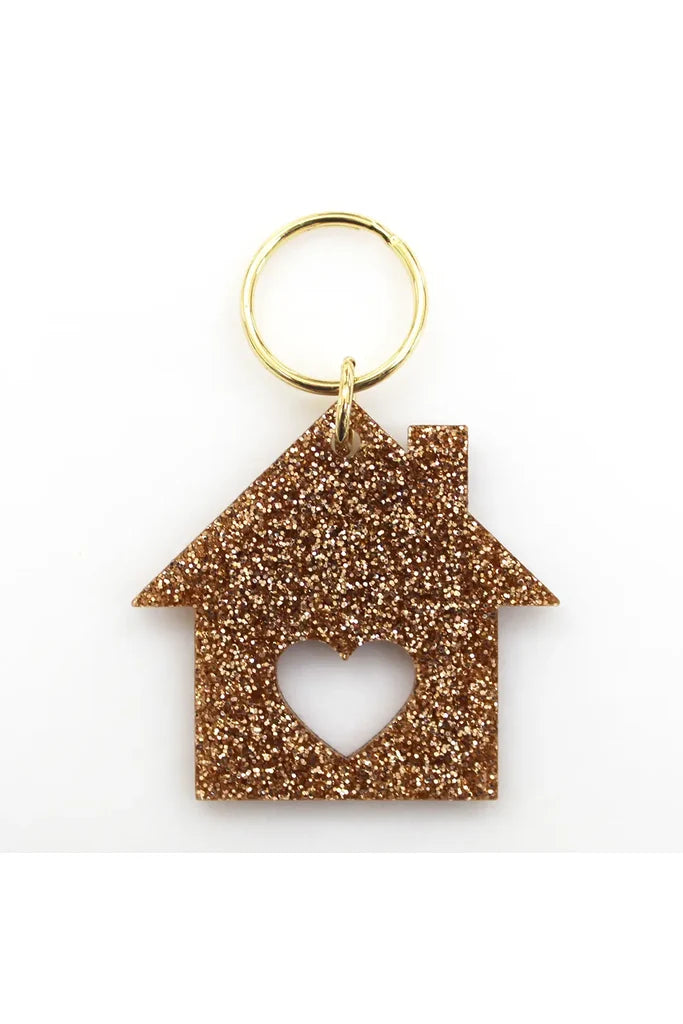 Gold Glitter Keychain - House