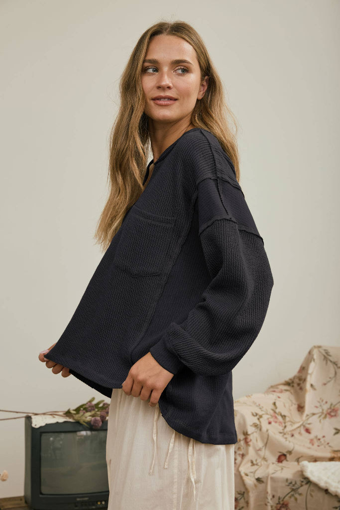Drawn Together Drop Shoulder Top - Charcoal