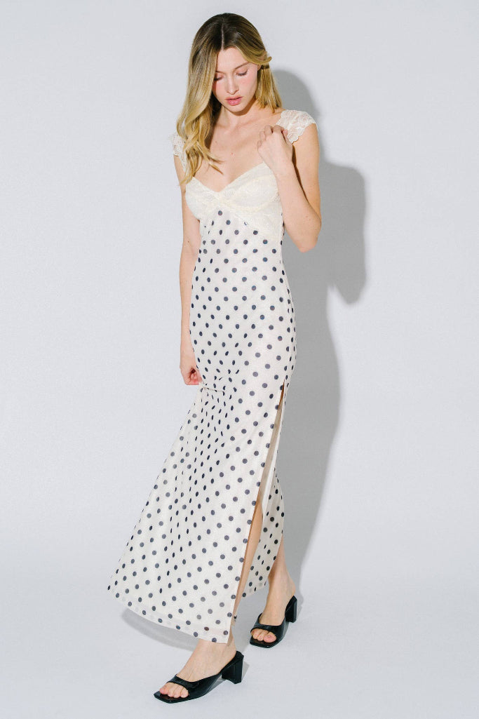 On A Journey Polka Dot Maxi Dress - Cream/Black
