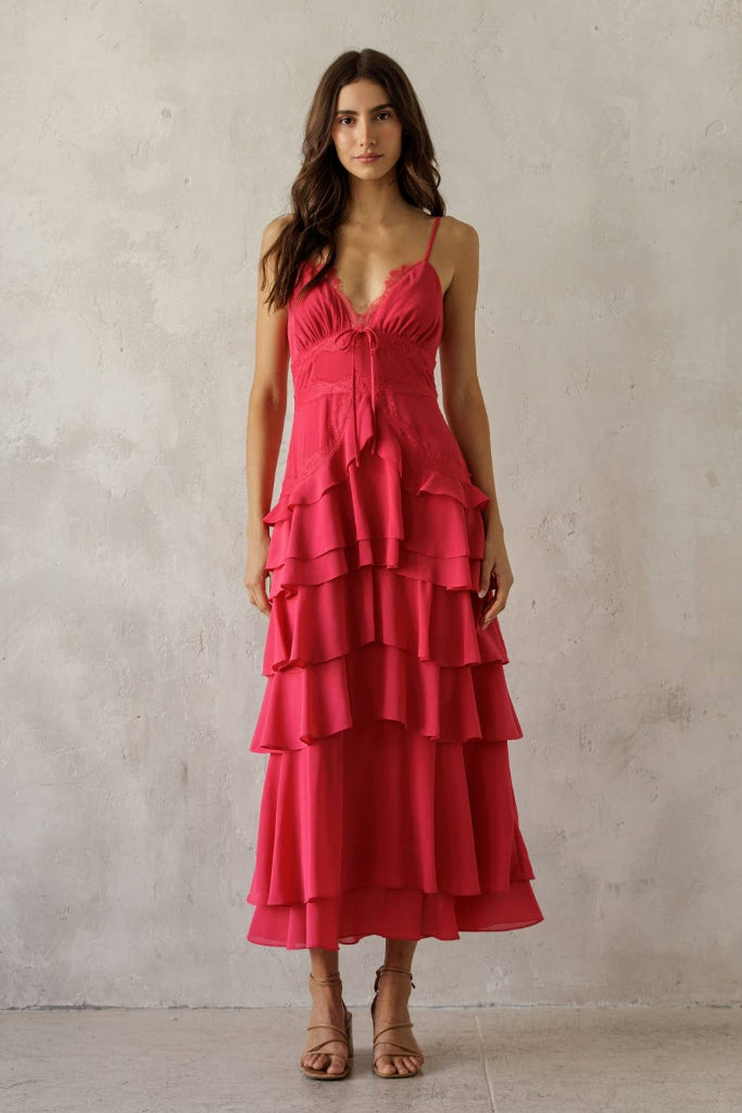 Storia Tiered Midi Dress- Pink
