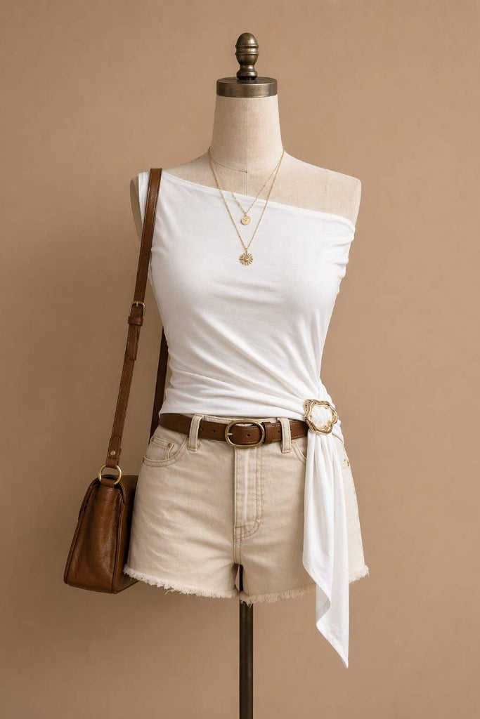 Properly Asymmetrical Tie-Waist Top - Off White