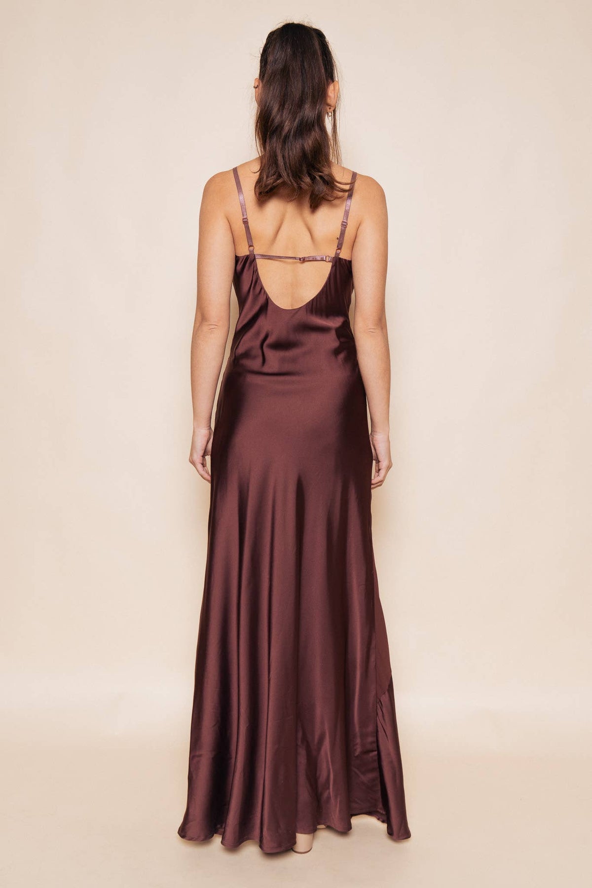 Certain Charm Satin Maxi Dress - Brown