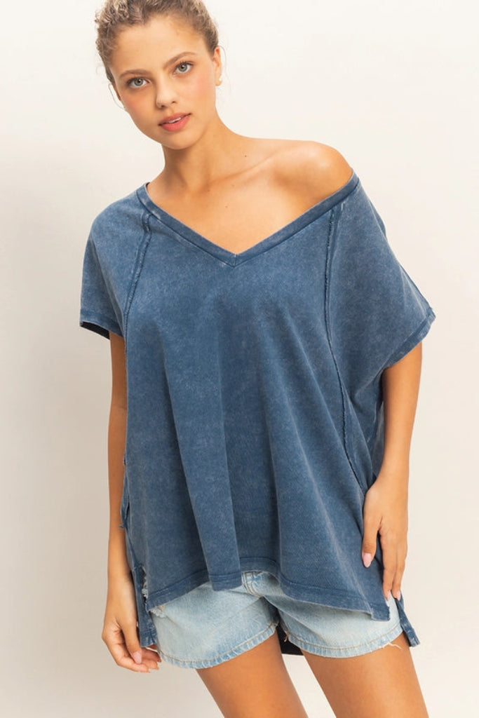 Soft Touch Oversized Top- Navy