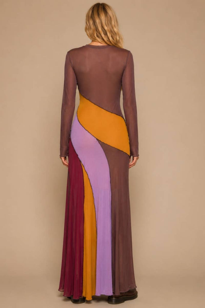 Carried Away Patchwork Maxi Dress - Brown Multi