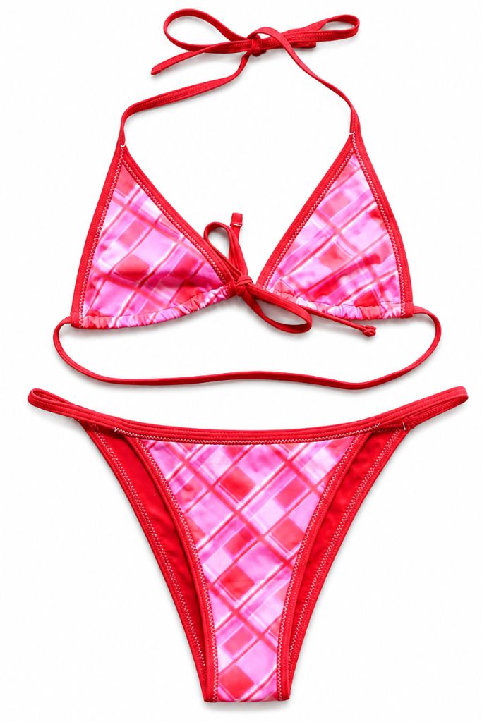 Sleek Retreat Checkered Bikini - Pink/Red