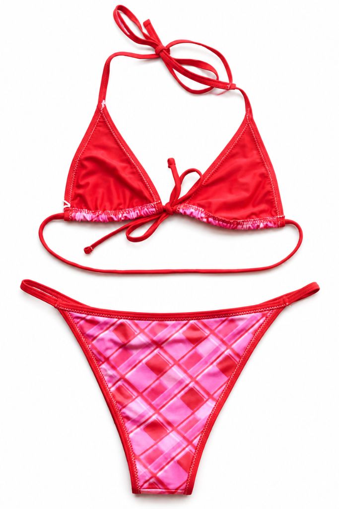 Sleek Retreat Checkered Bikini - Pink/Red