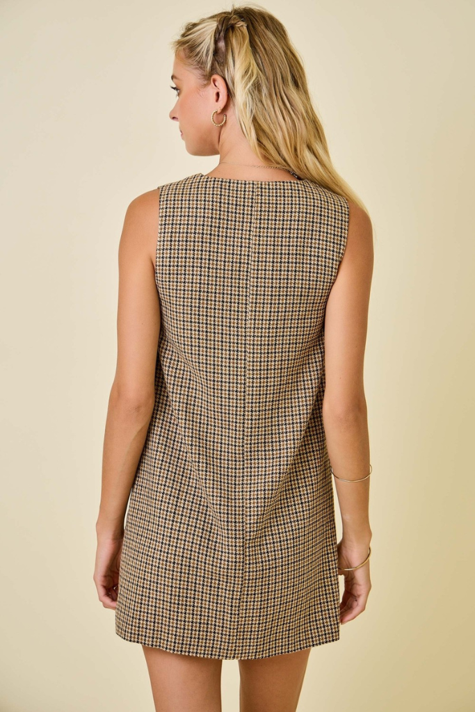 Rae Houndstooth Dress - Tan Multi