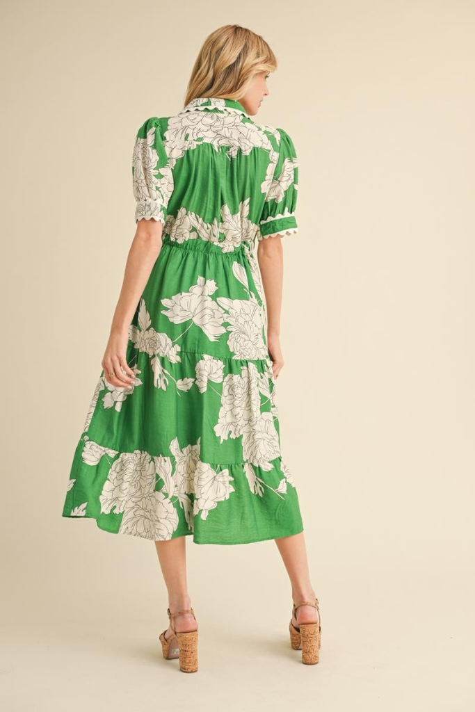 Selene Floral Midi Dress - Green