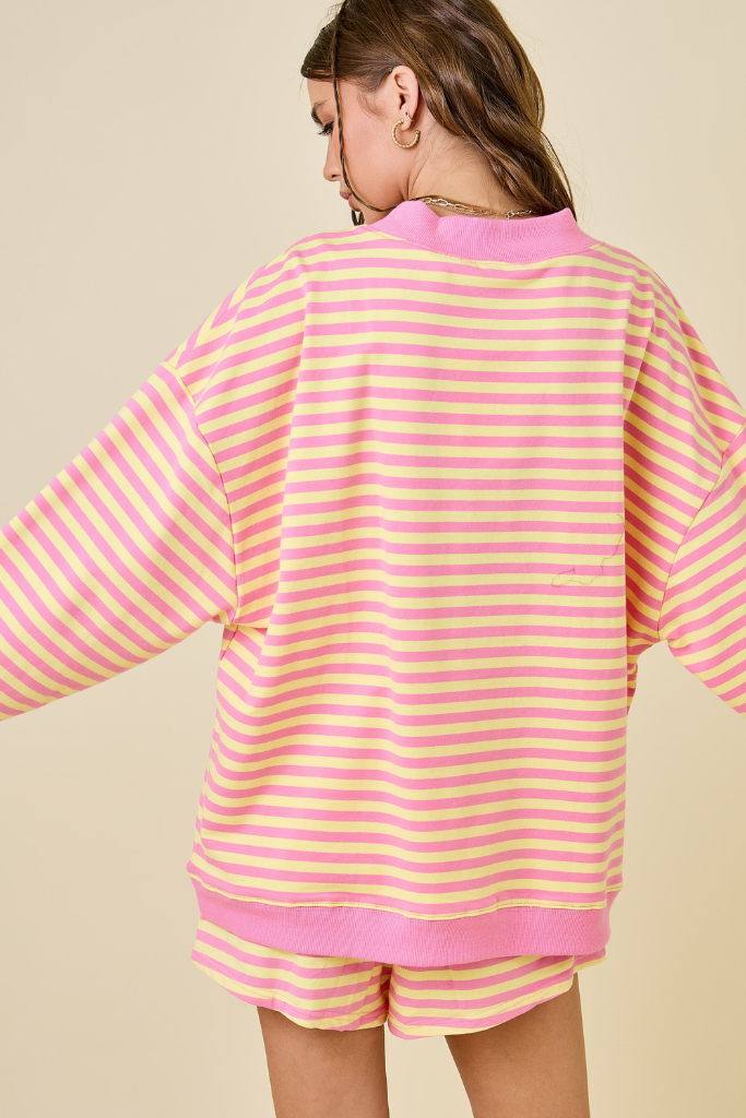Vibe Check Mock Neck Sweatshirt - Pink/Yellow