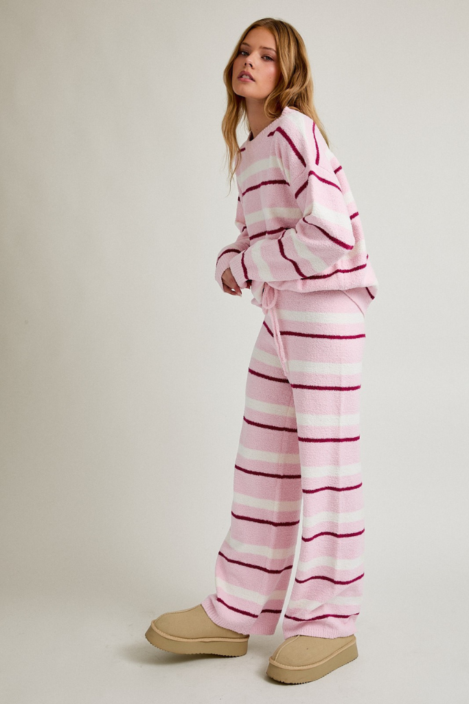 State Of Style Sweater Set - Cream Pink Stripe