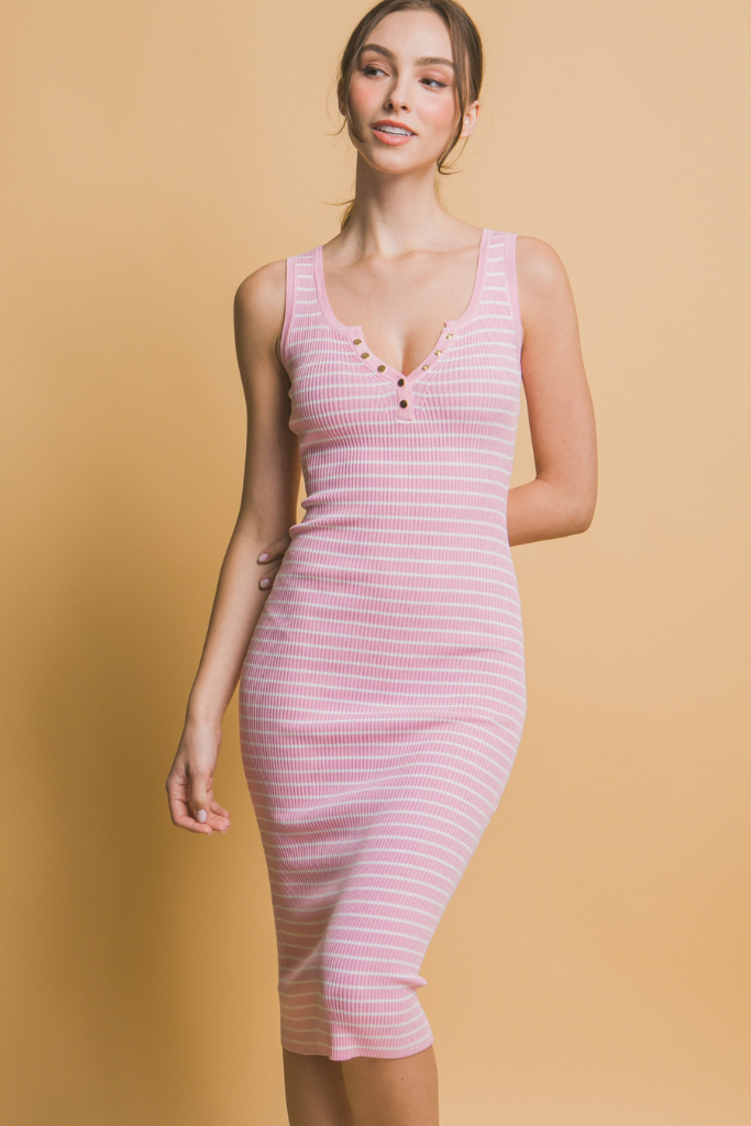 Young Love Striped Midi Dress - Pink