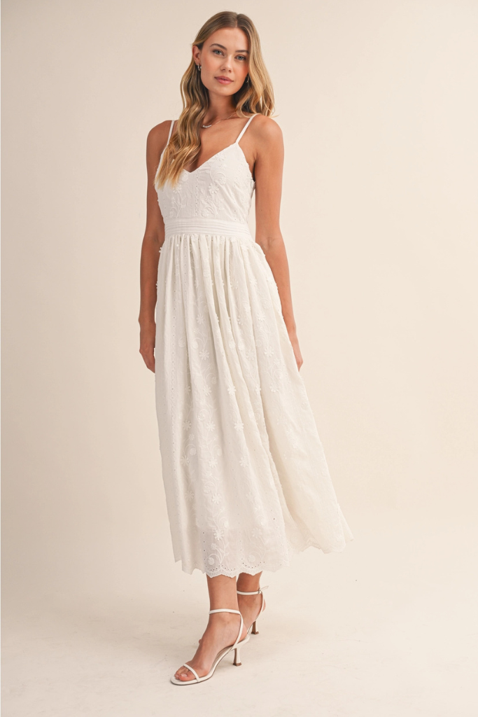 Emersyn Floral Lace Midi Dress - White