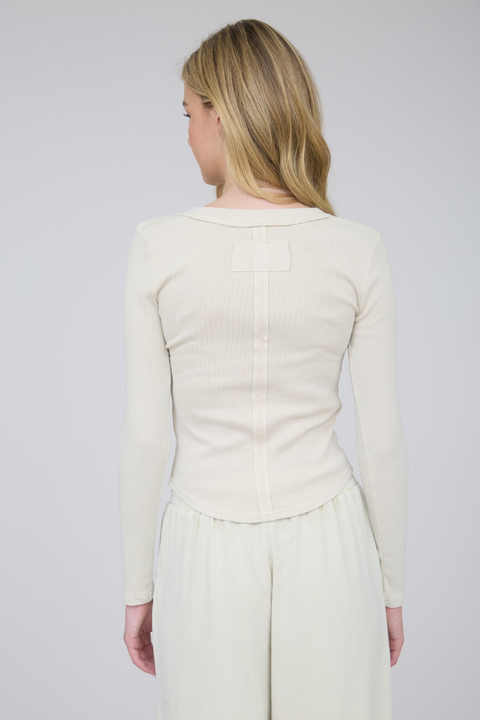 Good Spirit Ribbed Henley Top - Ivory