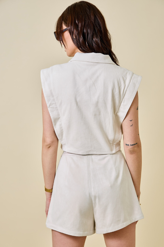 Grayce Suede Vest Top -Ecru