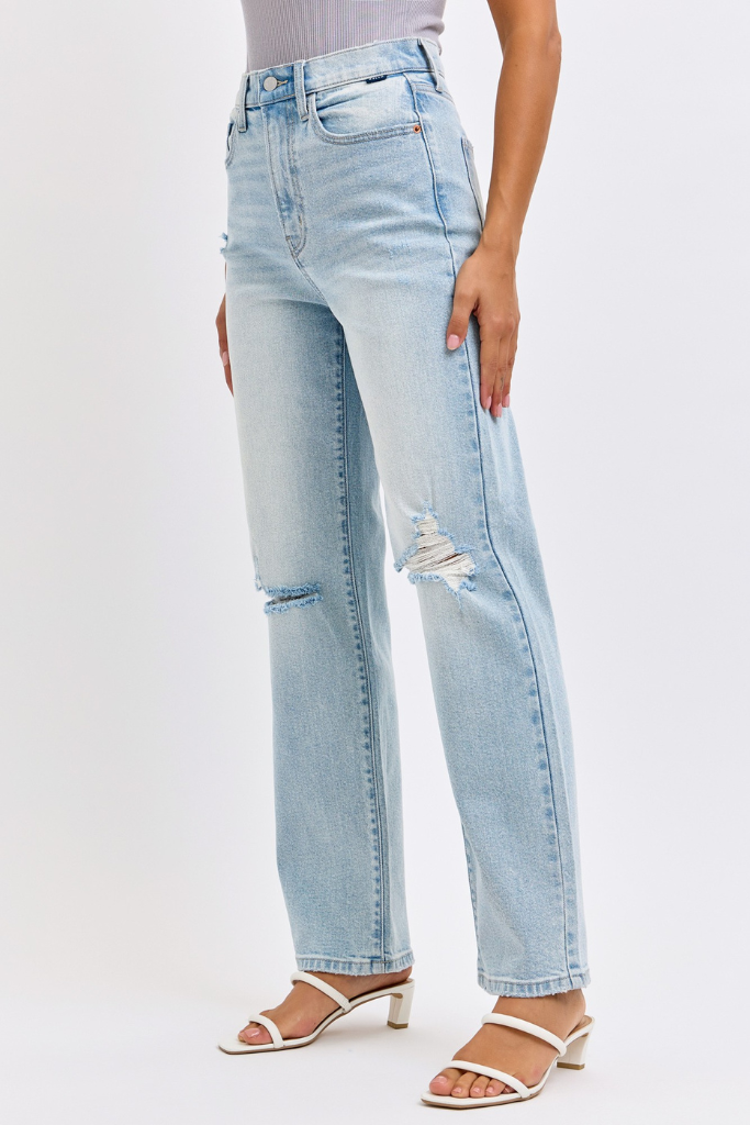 Into Detail Straight Leg Jeans - Light Wash